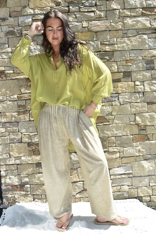 Shayle Indian Cotton Boyfriend Beach Shirt Olive